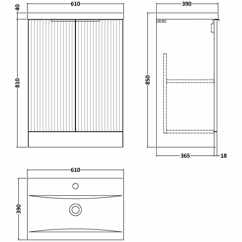Hudson Reed Fluted Satin Grey 600mm Floor Standing 2-Door Vanity Unit & Basin 1 5 Hudson Reed Fluted Satin Grey 600mm Floor Standing 2-Door Vanity Unit & Basin 1 - Image 3
