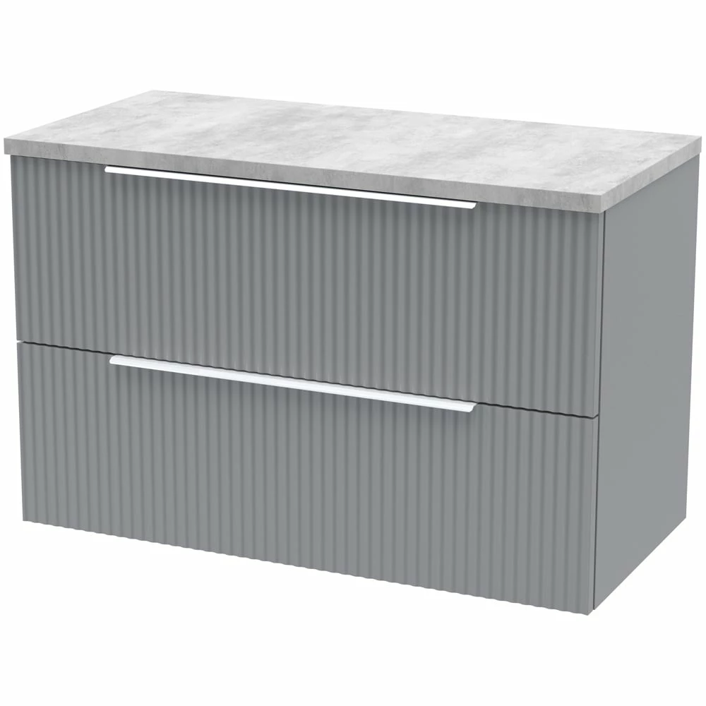 Hudson Reed Fluted Satin Grey 800mm Wall Hung 2-Drawer Vanity Unit & Laminate Top 3 Hudson Reed Fluted Satin Grey 800mm Wall Hung 2-Drawer Vanity Unit & Laminate Top