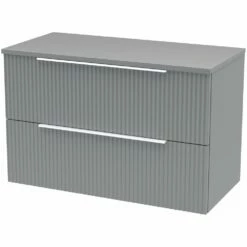 Hudson Reed Fluted Satin Grey 800mm Wall Hung 2-Drawer Vanity Unit & Worktop