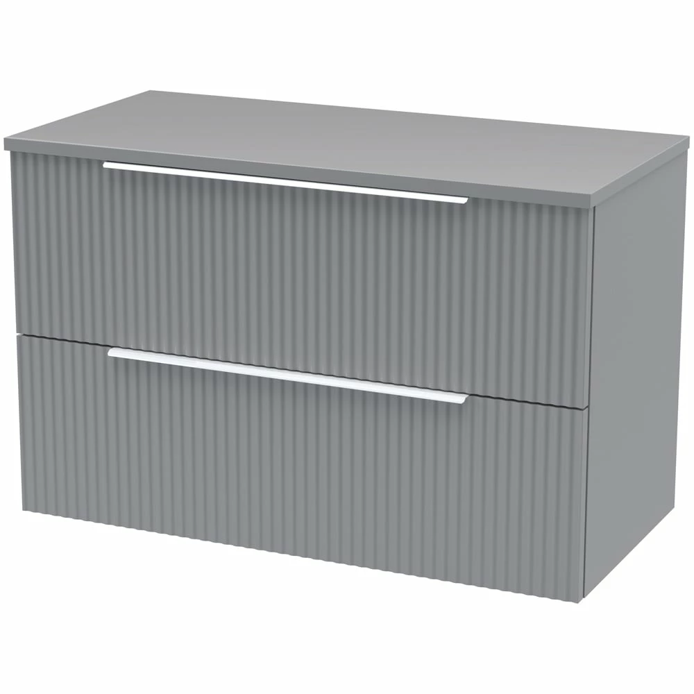Hudson Reed Fluted Satin Grey 800mm Wall Hung 2-Drawer Vanity Unit & Worktop 3 Hudson Reed Fluted Satin Grey 800mm Wall Hung 2-Drawer Vanity Unit & Worktop
