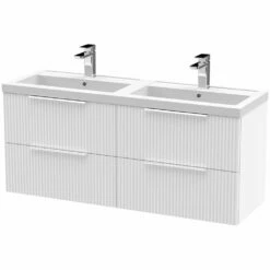 Hudson Reed Fluted Satin White 1200mm Wall Hung 4-Drawer Vanity & Double Basin