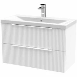 Hudson Reed Fluted Satin White 800mm Wall Hung 2-Drawer Vanity Unit & Basin 1