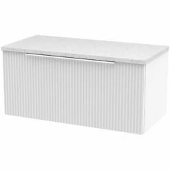 Hudson Reed Fluted Satin White 800mm Wall Hung Single Drawer Vanity & Laminate Top
