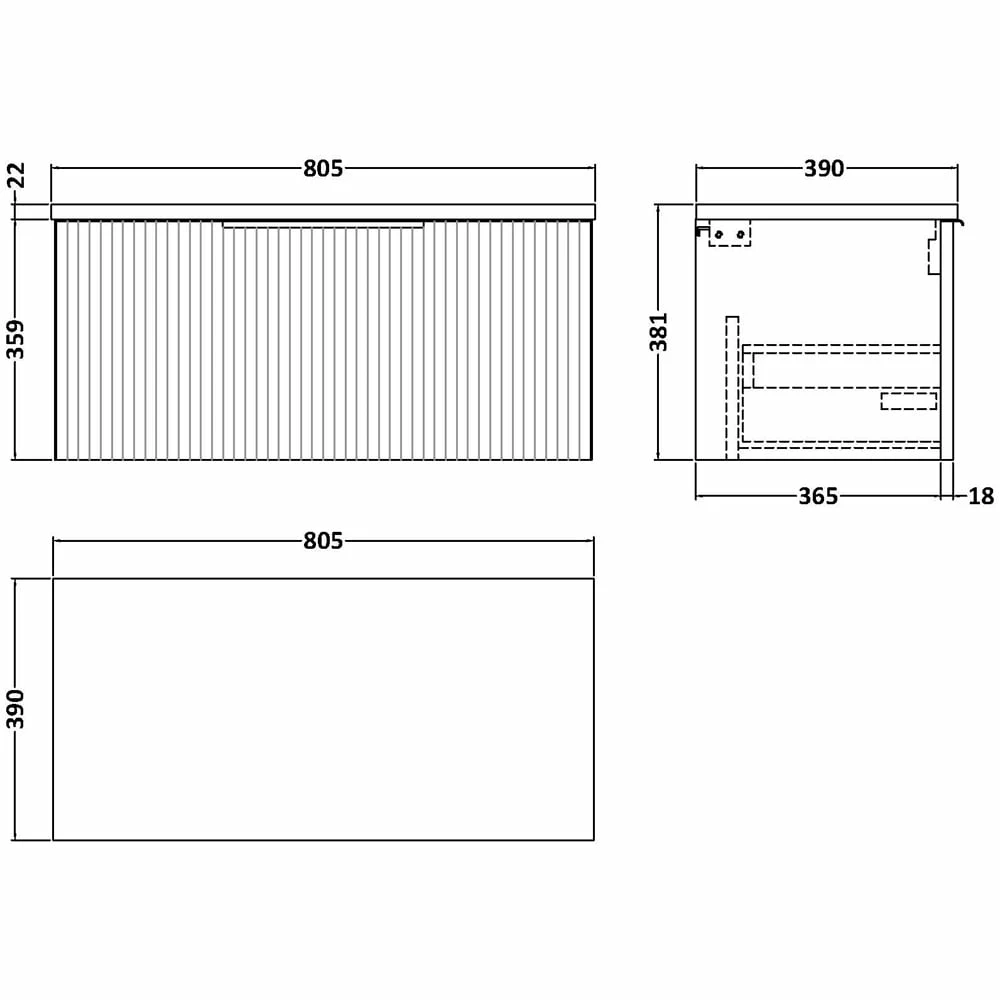 Hudson Reed Fluted Satin White 800mm Wall Hung Single Drawer Vanity & Laminate Top 5 Hudson Reed Fluted Satin White 800mm Wall Hung Single Drawer Vanity & Laminate Top - Image 3