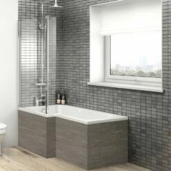 Hudson Reed Fusion Anthracite Woodgrain 700mm Shower Bath End Panel - OFF579 -TAPS UK Sales hudson reed fusion anthracite woodgrain 700mm shower bath end panel off579 p30167 161706 image