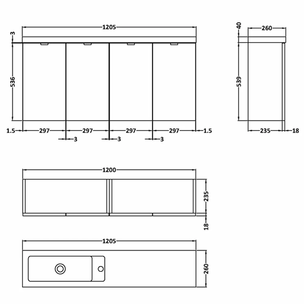 Hudson Reed Fusion Gloss Grey 1200mm Wall Hung Vanity Unit & Basin CBI935 5 Hudson Reed Fusion Gloss Grey 1200mm Wall Hung Vanity Unit & Basin CBI935 - Image 3
