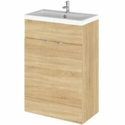 Hudson Reed Fusion Natural Oak 600mm Full Depth Vanity Unit & Rear Tap Basin - CBI307