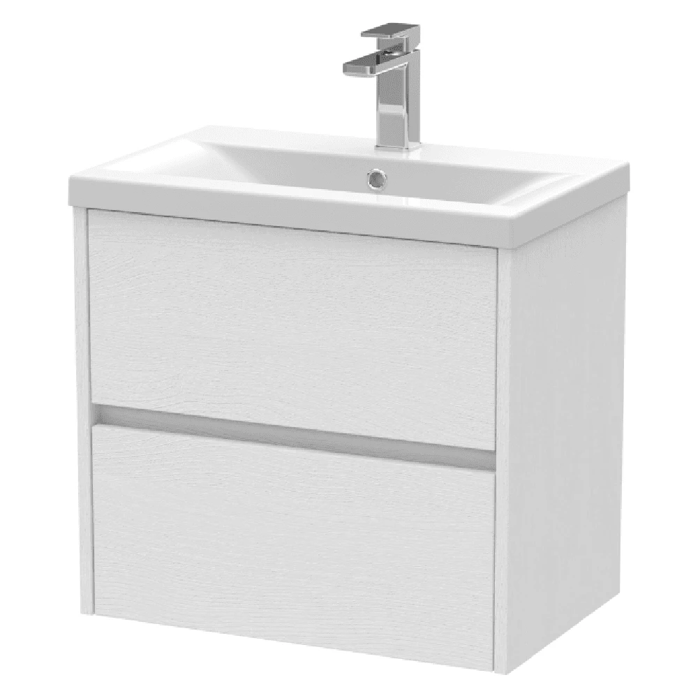 Hudson Reed Havana White Ash 600 Wall Hung 2-Drawer Vanity Unit & Basin 3 Hudson Reed Havana White Ash 600 Wall Hung 2-Drawer Vanity Unit & Basin