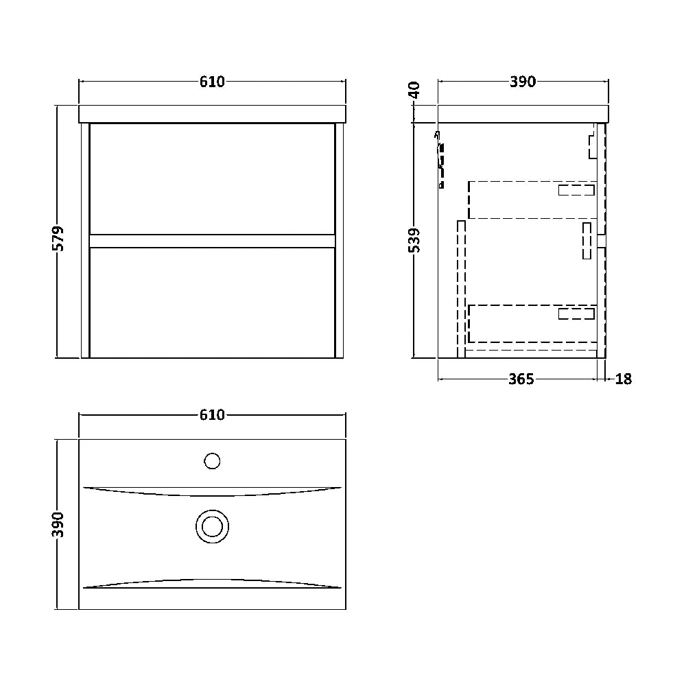 Hudson Reed Havana White Ash 600 Wall Hung 2-Drawer Vanity Unit & Basin 5 Hudson Reed Havana White Ash 600 Wall Hung 2-Drawer Vanity Unit & Basin - Image 3