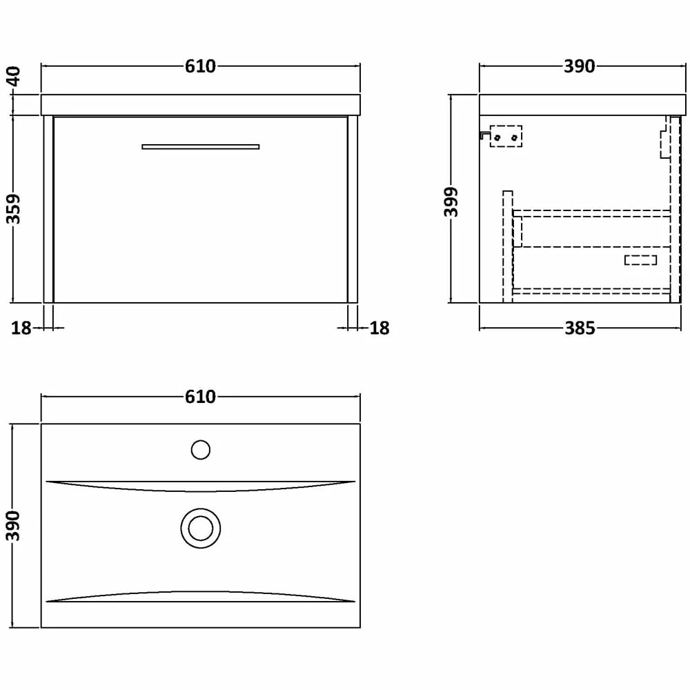 Hudson Reed Juno Autumn Oak 600mm Wall Hung Single Drawer Vanity Unit & Basin 1 5 Hudson Reed Juno Autumn Oak 600mm Wall Hung Single Drawer Vanity Unit & Basin 1 - Image 3