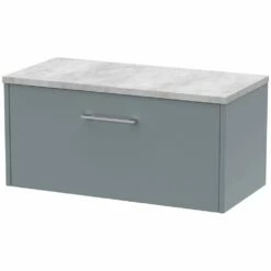 Hudson Reed Juno Coastal Grey 800mm Wall Hung Single Drawer Vanity & Laminate Top