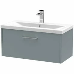 Hudson Reed Juno Coastal Grey 800mm Wall Hung Single Drawer Vanity Unit & Basin 1