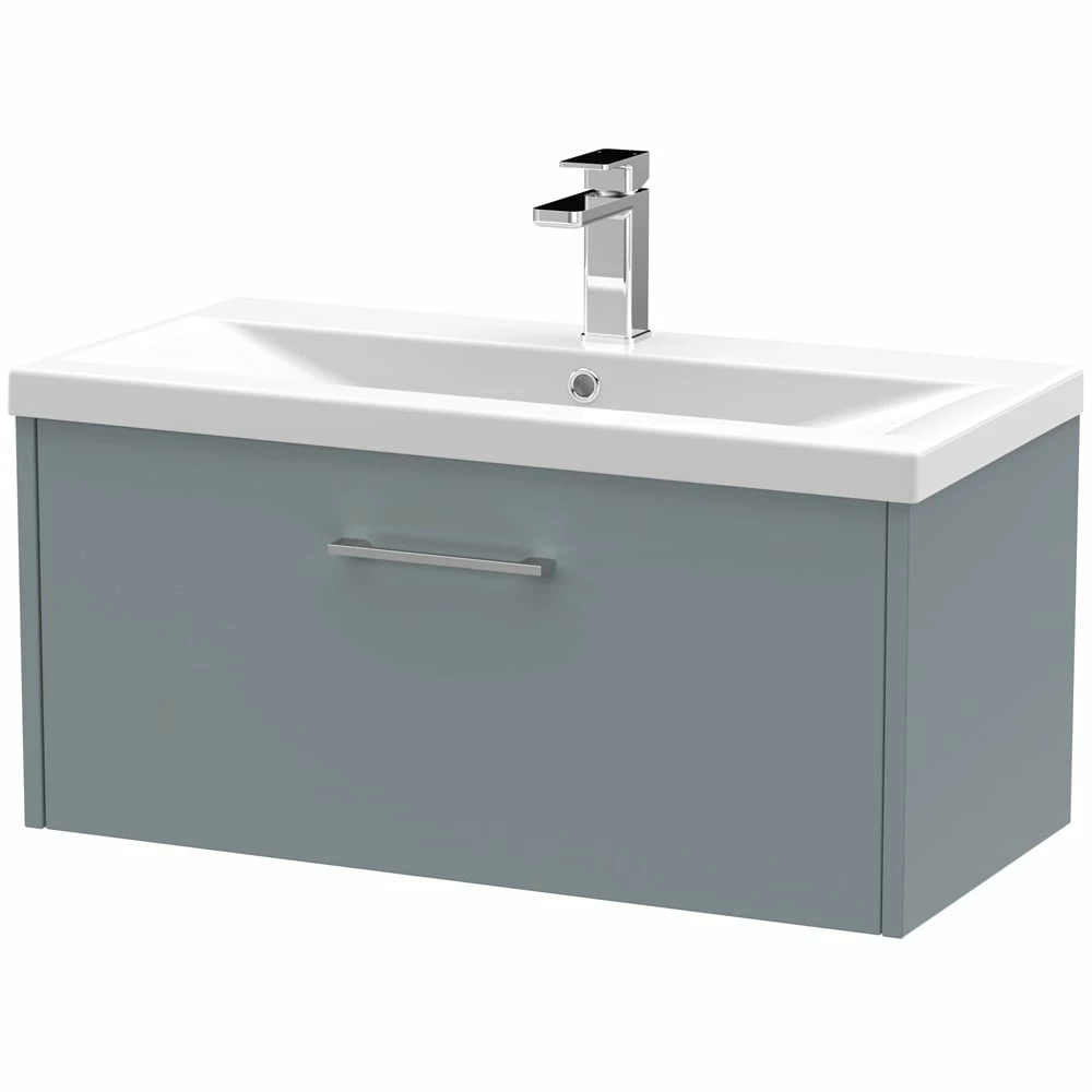 Hudson Reed Juno Coastal Grey 800mm Wall Hung Single Drawer Vanity Unit & Basin 1 3 Hudson Reed Juno Coastal Grey 800mm Wall Hung Single Drawer Vanity Unit & Basin 1