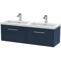 Hudson Reed Juno Electric Blue 1200mm Wall Hung 2-Drawer Vanity & Double Basin