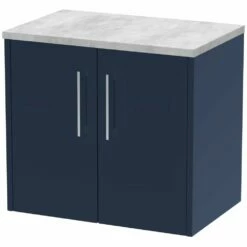 Hudson Reed Juno Electric Blue 600mm Wall Hung 2-Door Vanity Unit & Laminate Top