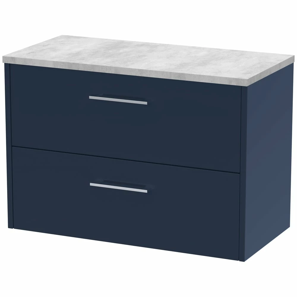 Hudson Reed Juno Electric Blue 800mm Wall Hung 2-Drawer Vanity & Laminate Top 3 Hudson Reed Juno Electric Blue 800mm Wall Hung 2-Drawer Vanity & Laminate Top