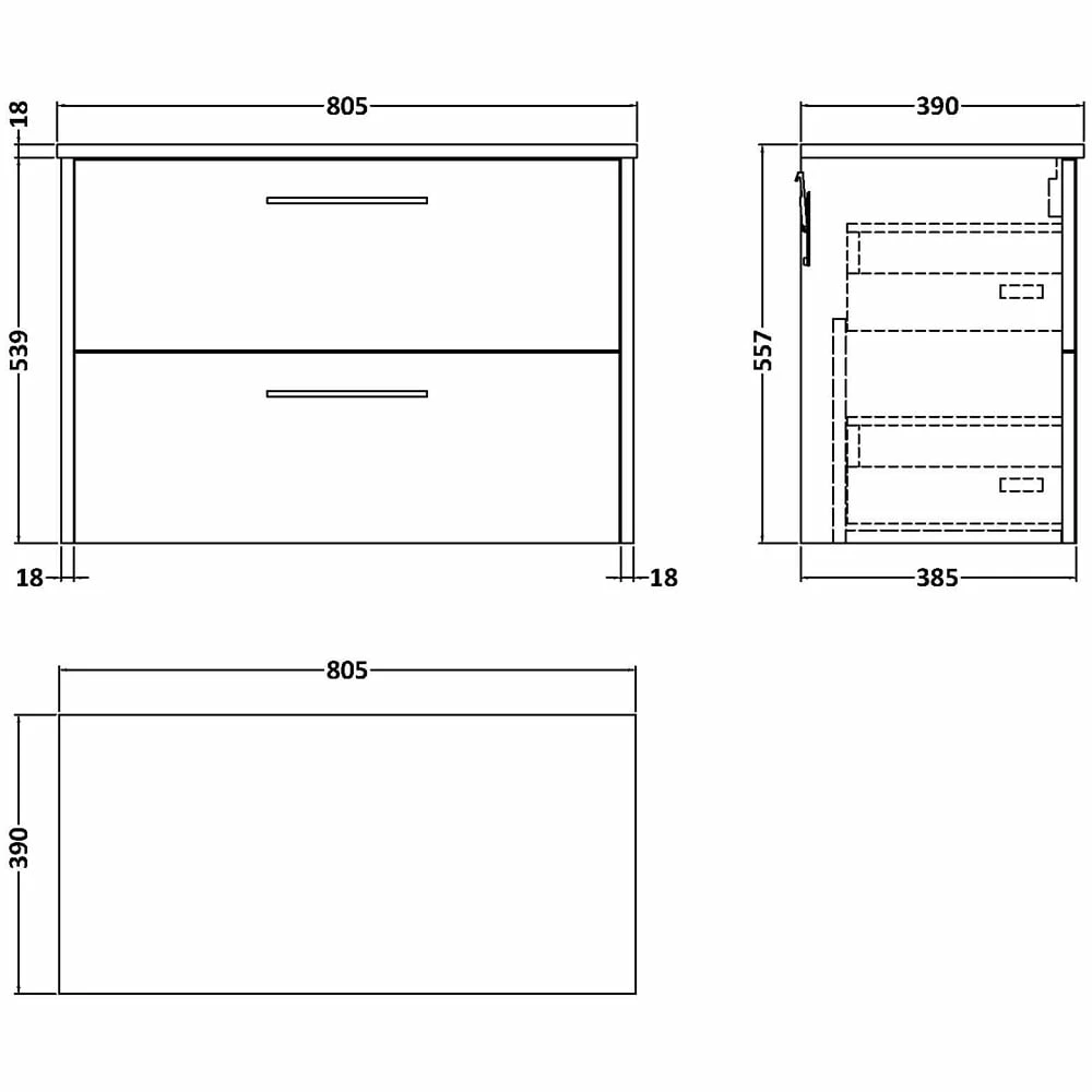 Hudson Reed Juno Electric Blue 800mm Wall Hung 2-Drawer Vanity & Laminate Top 5 Hudson Reed Juno Electric Blue 800mm Wall Hung 2-Drawer Vanity & Laminate Top - Image 3