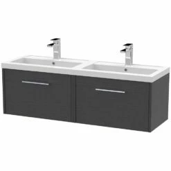 Hudson Reed Juno Graphite Grey 1200mm Wall Hung 2-Drawer Vanity & Double Basin