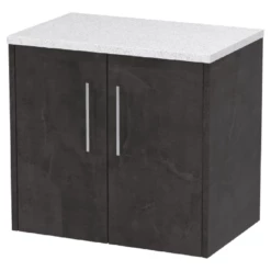 Hudson Reed Juno Metallic Slate Wall Hung 2-Door Vanity Unit & Worktop