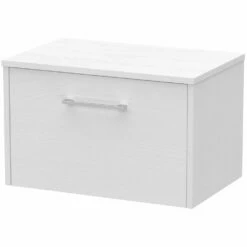Hudson Reed Juno White Ash 600mm Wall Hung Single Drawer Vanity Unit & Worktop
