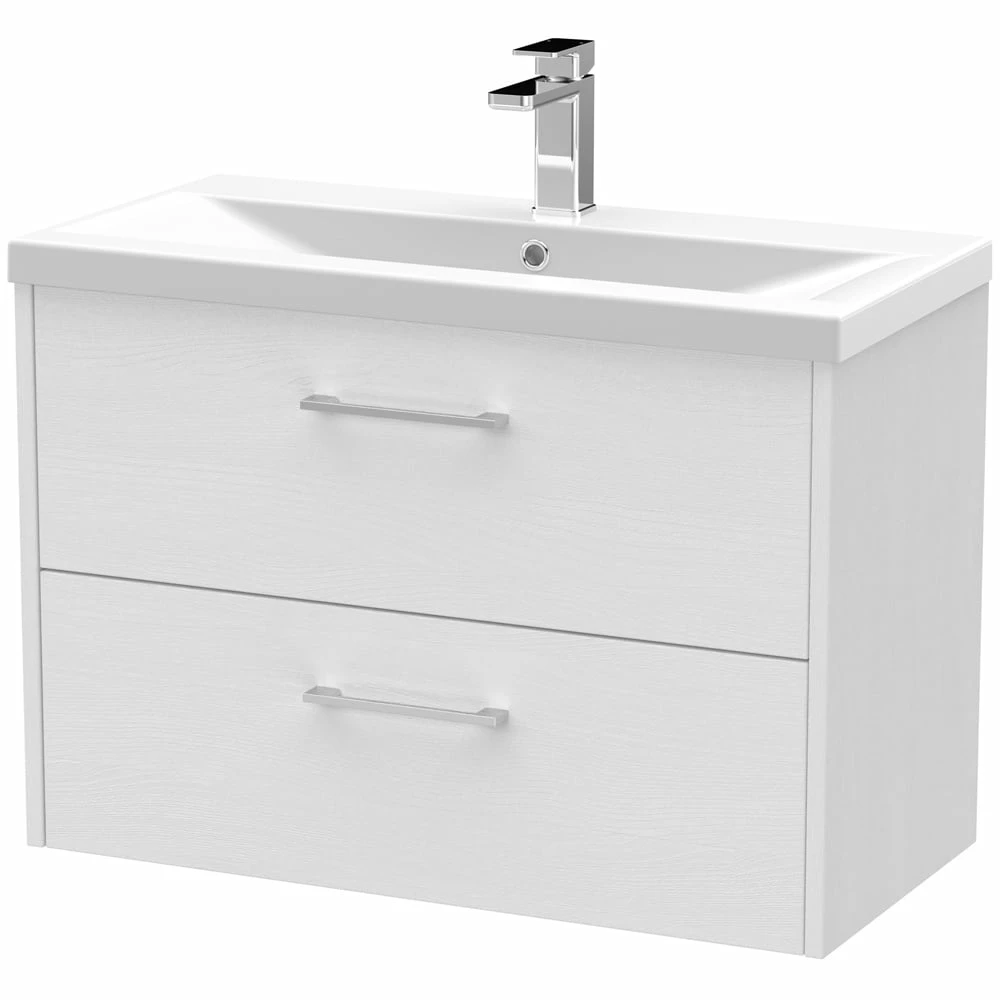 Hudson Reed Juno White Ash 800mm Wall Hung 2-Drawer Vanity Unit & Basin 1 3 Hudson Reed Juno White Ash 800mm Wall Hung 2-Drawer Vanity Unit & Basin 1