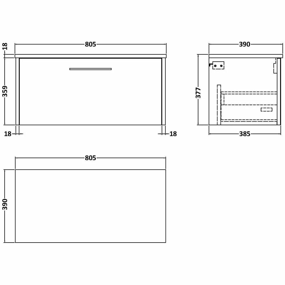 Hudson Reed Juno White Ash 800mm Wall Hung Single Drawer Vanity & Laminate Top 5 Hudson Reed Juno White Ash 800mm Wall Hung Single Drawer Vanity & Laminate Top - Image 3