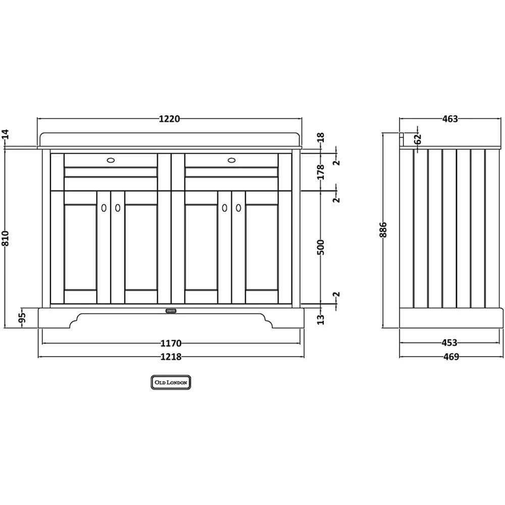 Hudson Reed Old London Storm Grey 1200mm Black Marble & 1TH Basin Vanity LOF263 6 Hudson Reed Old London Storm Grey 1200mm Black Marble & 1TH Basin Vanity LOF263 - Image 4