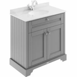 Hudson Reed Old London Storm Grey 800mm White Marble & 1TH Basin Vanity LOF228