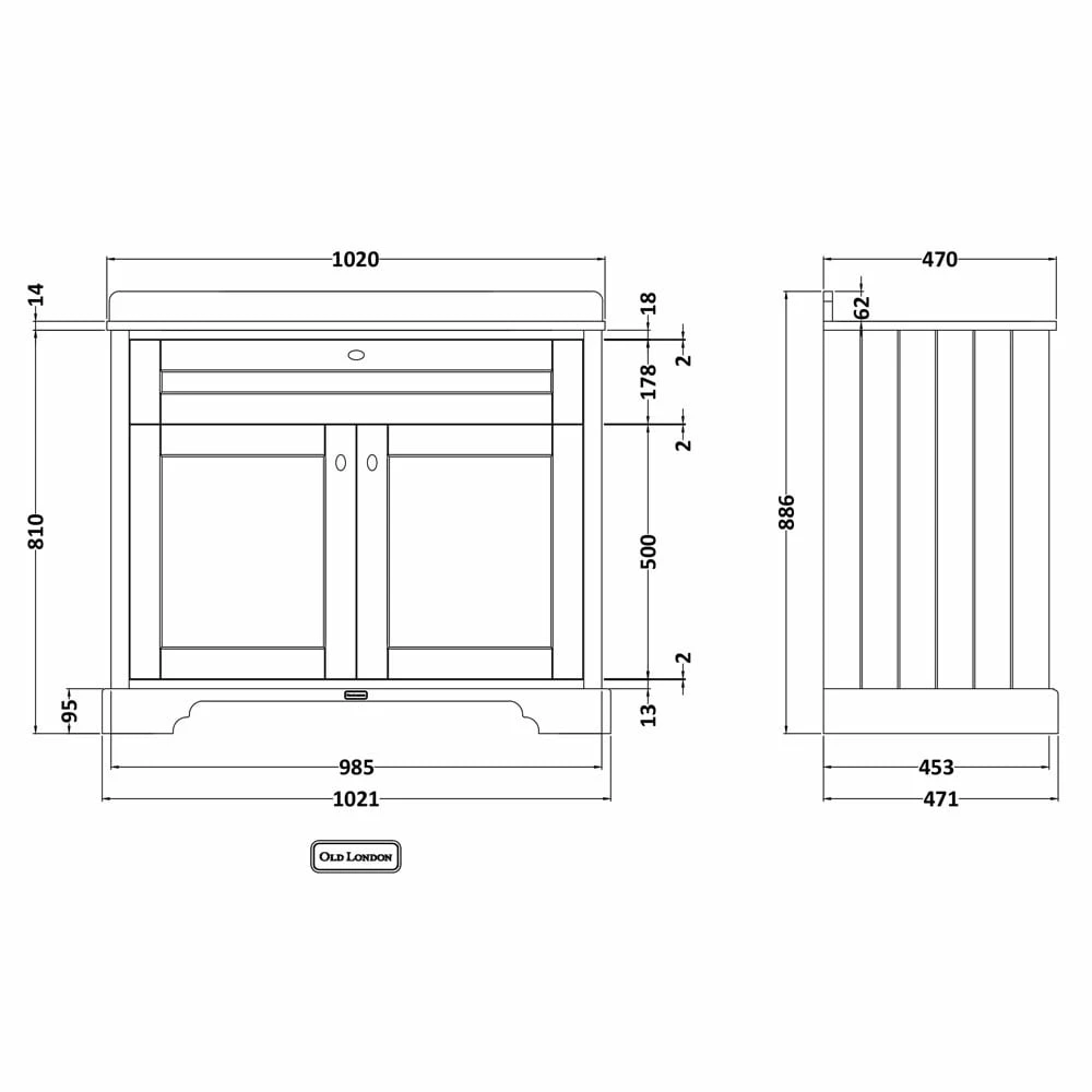 Hudson Reed Old London Twilight Blue 1000mm White Marble & 1TH Basin Vanity - LOF377 5 Hudson Reed Old London Twilight Blue 1000mm White Marble & 1TH Basin Vanity - LOF377 - Image 3