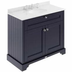 Hudson Reed Old London Twilight Blue 1000mm White Marble & 3TH Basin Vanity - LOF380