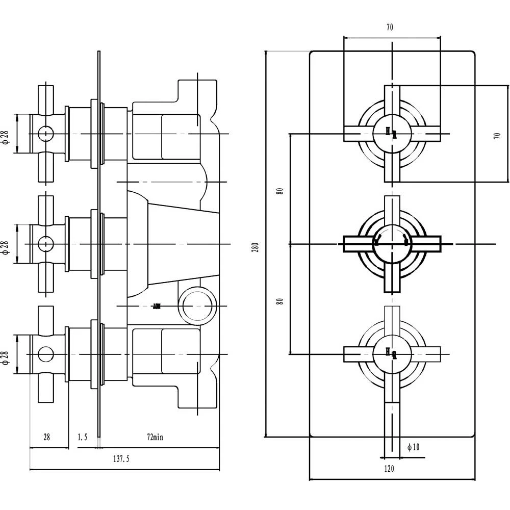 Hudson Reed Tec Crosshead Thermostatic Shower Valve, Fixed Head & Body Jets 8 Hudson Reed Tec Crosshead Thermostatic Shower Valve, Fixed Head & Body Jets - Image 6