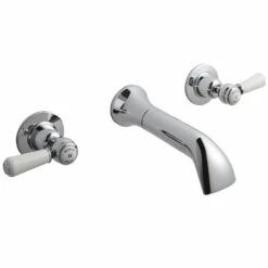 Hudson Reed Topaz White Lever Dome Collar Wall Mount 3 Hole Bath Mixer Tap - BC309DL