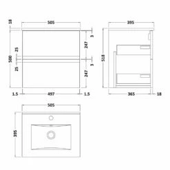 Hudson Reed Urban Grey 500mm Wall Hung 2-Drawer Vanity Unit & Basin 2 - URB202B -TAPS UK Sales hudson reed urban grey 500mm wall hung 2 drawer vanity unit basin 2 urb202b p40468 200633 image