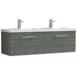 Nuie Arno Anthracite 1200 Wall Hung 2-Drawer Vanity Unit & Double Basin