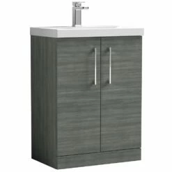 Nuie Arno Anthracite 600mm Floor Stading 2-Door Vanity Unit & Basin 1