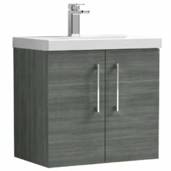 Nuie Arno Anthracite 600mm Wall Hung 2-Door Vanity Unit & Basin 1