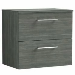Nuie Arno Anthracite 600mm Wall Hung 2-Drawer Vanity Unit & Worktop
