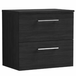 Nuie Arno Charcoal Black 600mm Wall Hung 2-Drawer Vanity Unit & Worktop
