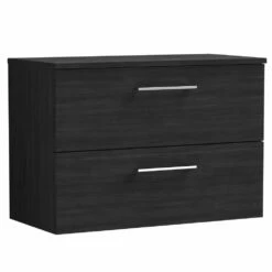 Nuie Arno Charcoal Black 800mm Wall Hung 2-Drawer Vanity Unit & Worktop