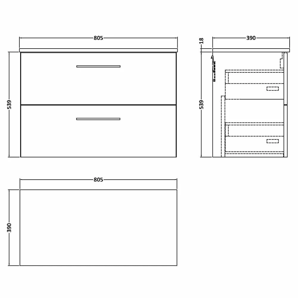 Nuie Arno Charcoal Black 800mm Wall Hung 2-Drawer Vanity Unit & Worktop 6 Nuie Arno Charcoal Black 800mm Wall Hung 2-Drawer Vanity Unit & Worktop - Image 4