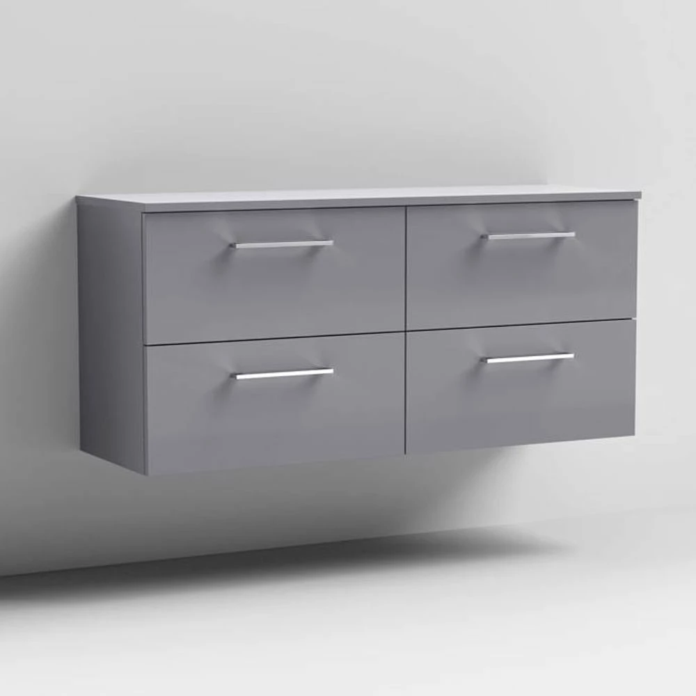Nuie Arno Cloud Grey 1200 Wall Hung 4-Drawer Vanity Unit & Worktop 4 Nuie Arno Cloud Grey 1200 Wall Hung 4-Drawer Vanity Unit & Worktop - Image 2