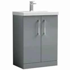 Nuie Arno Cloud Grey 600mm Floor Stading 2-Door Vanity Unit & Basin 1