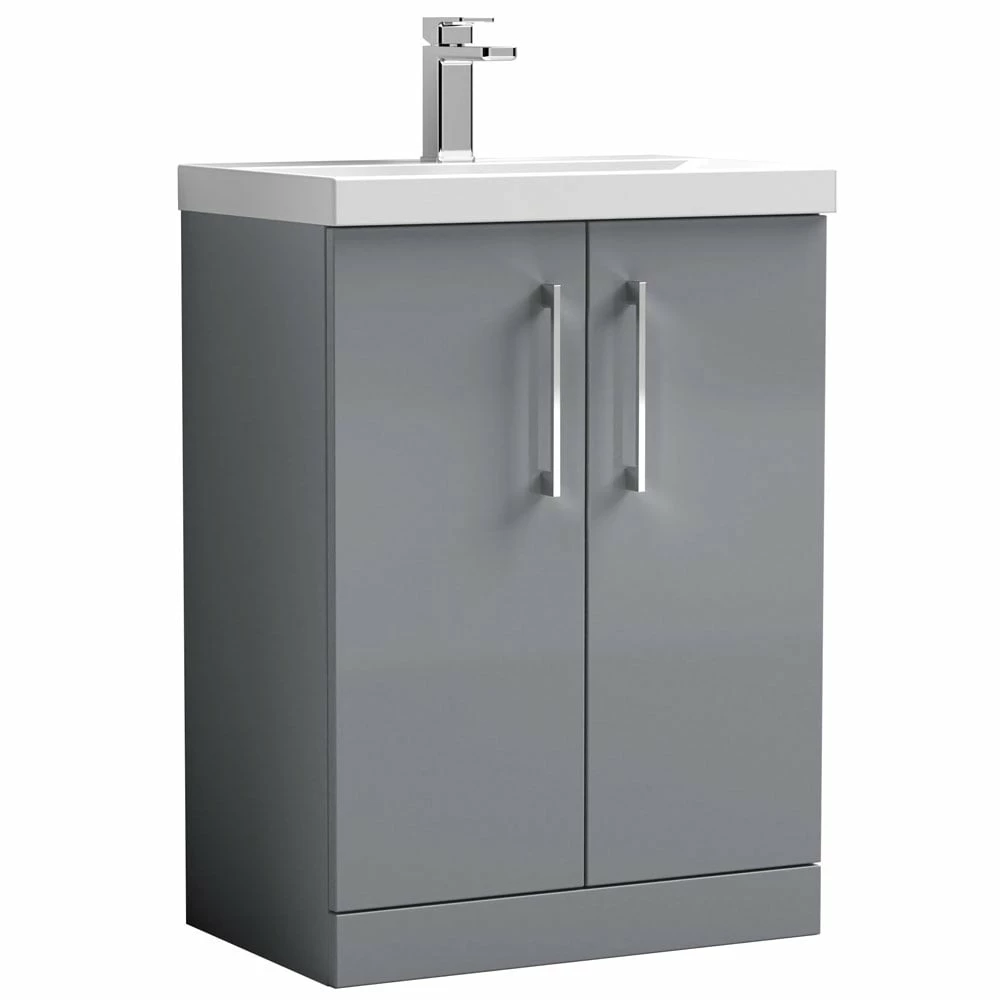 Nuie Arno Cloud Grey 600mm Floor Stading 2-Door Vanity Unit & Basin 1 3 Nuie Arno Cloud Grey 600mm Floor Stading 2-Door Vanity Unit & Basin 1