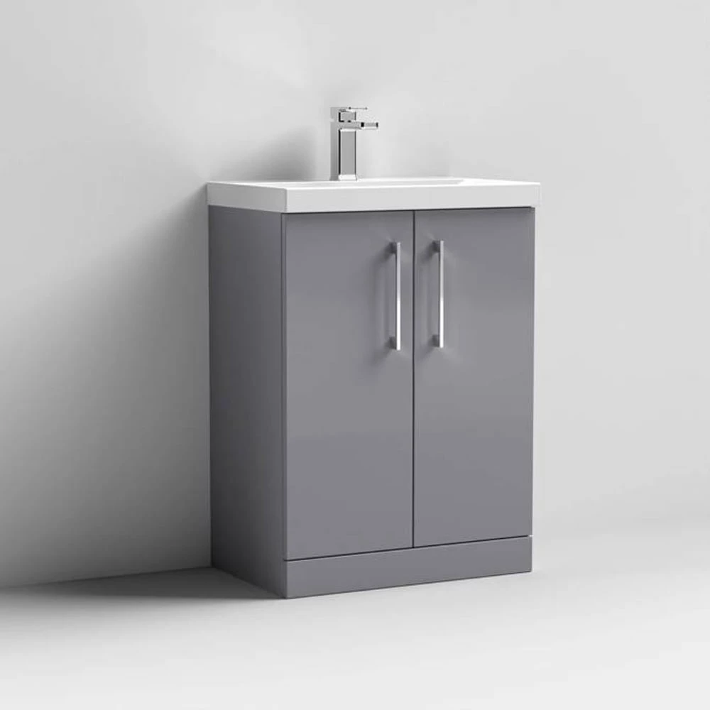 Nuie Arno Cloud Grey 600mm Floor Stading 2-Door Vanity Unit & Basin 1 4 Nuie Arno Cloud Grey 600mm Floor Stading 2-Door Vanity Unit & Basin 1 - Image 2