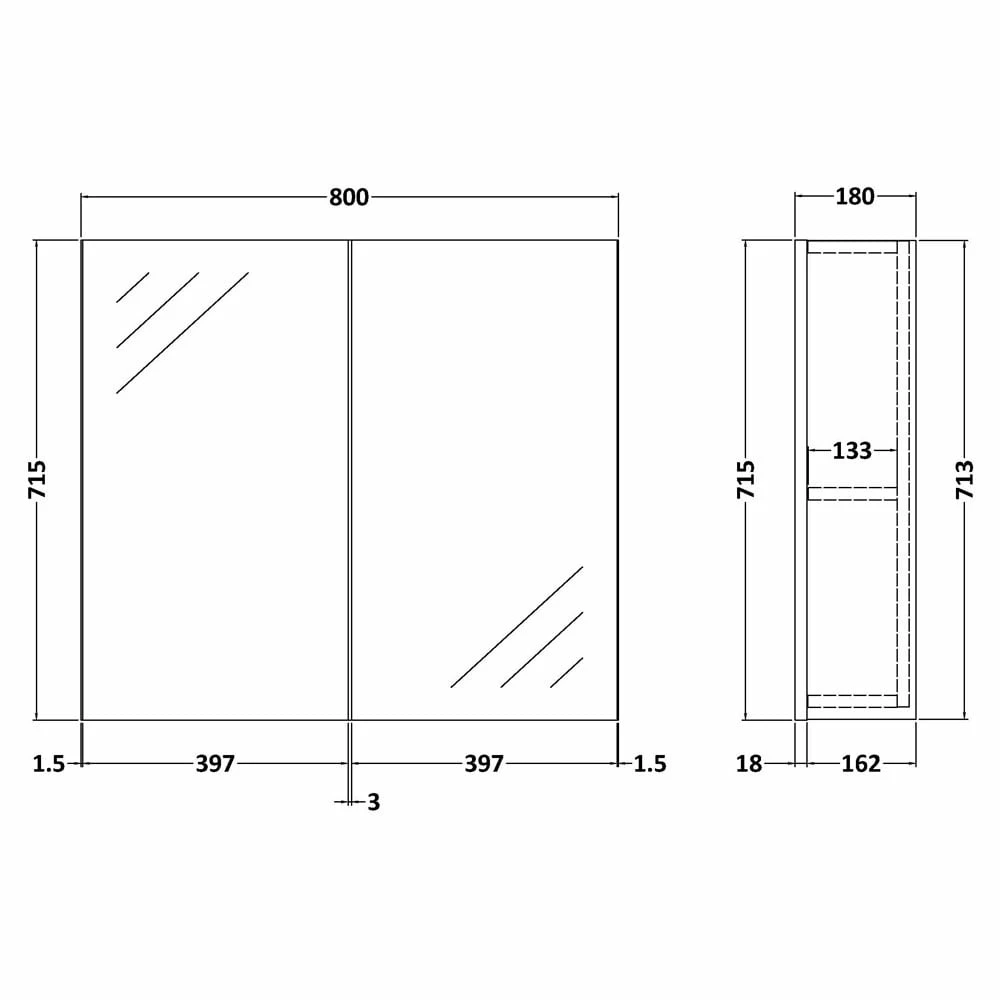 Nuie Arno Cloud Grey 600mm Mirror Unit (50/50) - OFF1317 5 Nuie Arno Cloud Grey 600mm Mirror Unit (50/50) - OFF1317 - Image 3