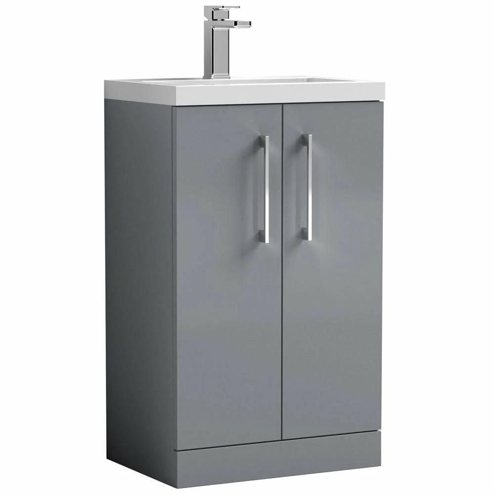 Nuie Arno Compact Cloud Grey 500mm Floor Stading 2-Door Vanity Unit & Ceramic Basin 3 Nuie Arno Compact Cloud Grey 500mm Floor Stading 2-Door Vanity Unit & Ceramic Basin