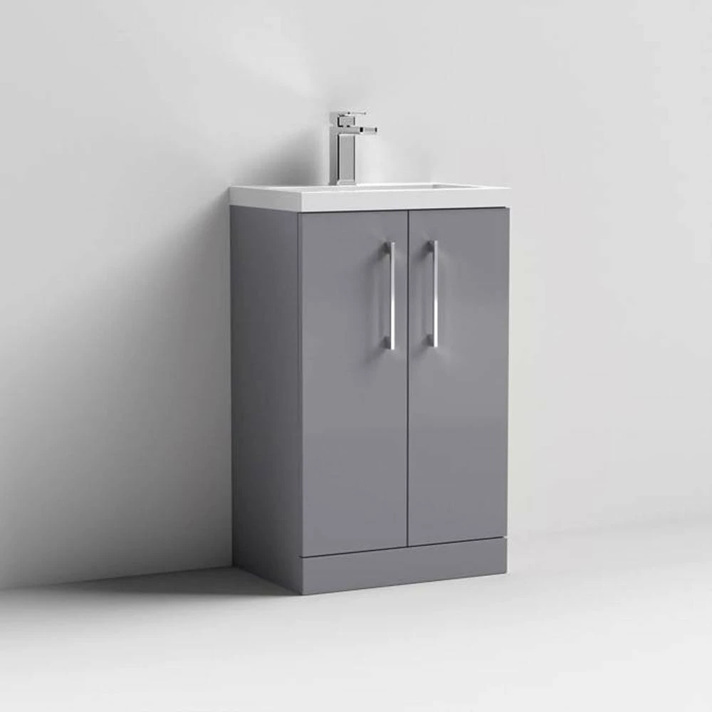 Nuie Arno Compact Cloud Grey 500mm Floor Stading 2-Door Vanity Unit & Ceramic Basin 4 Nuie Arno Compact Cloud Grey 500mm Floor Stading 2-Door Vanity Unit & Ceramic Basin - Image 2