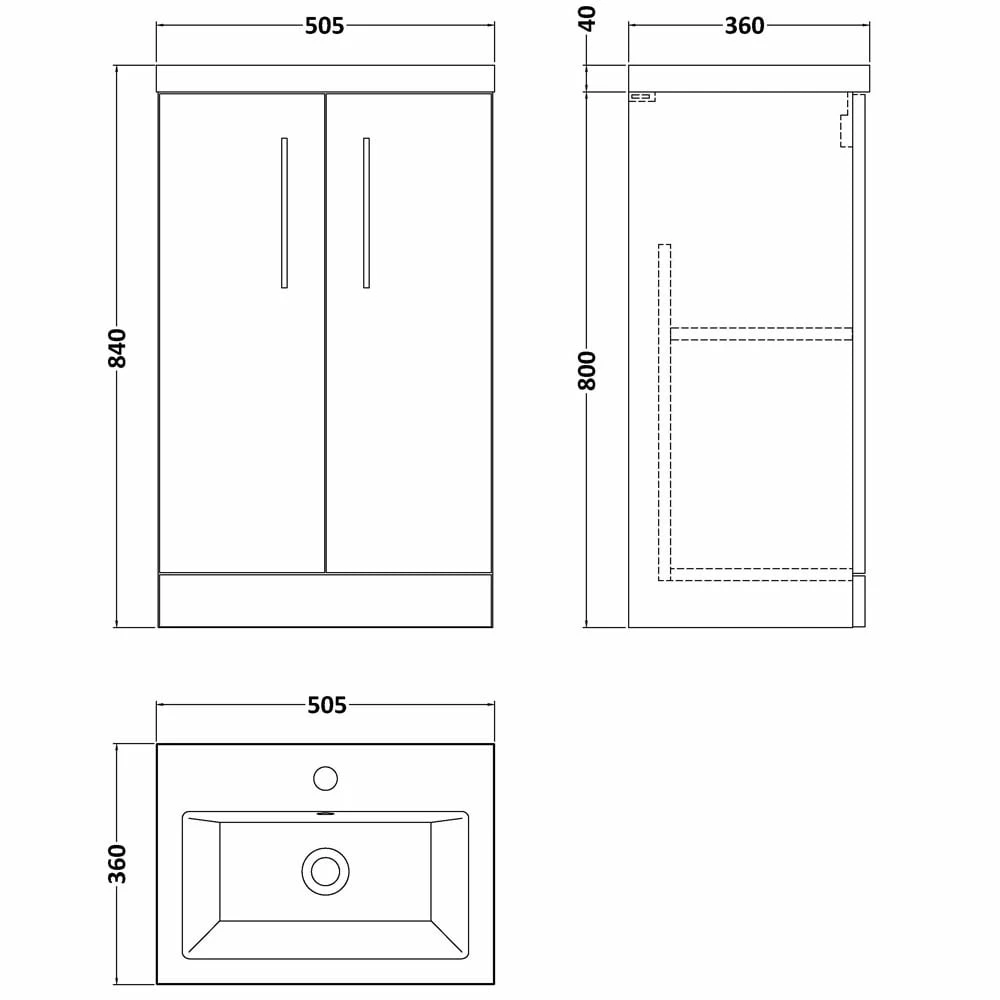Nuie Arno Compact Cloud Grey 500mm Floor Stading 2-Door Vanity Unit & Ceramic Basin 5 Nuie Arno Compact Cloud Grey 500mm Floor Stading 2-Door Vanity Unit & Ceramic Basin - Image 3