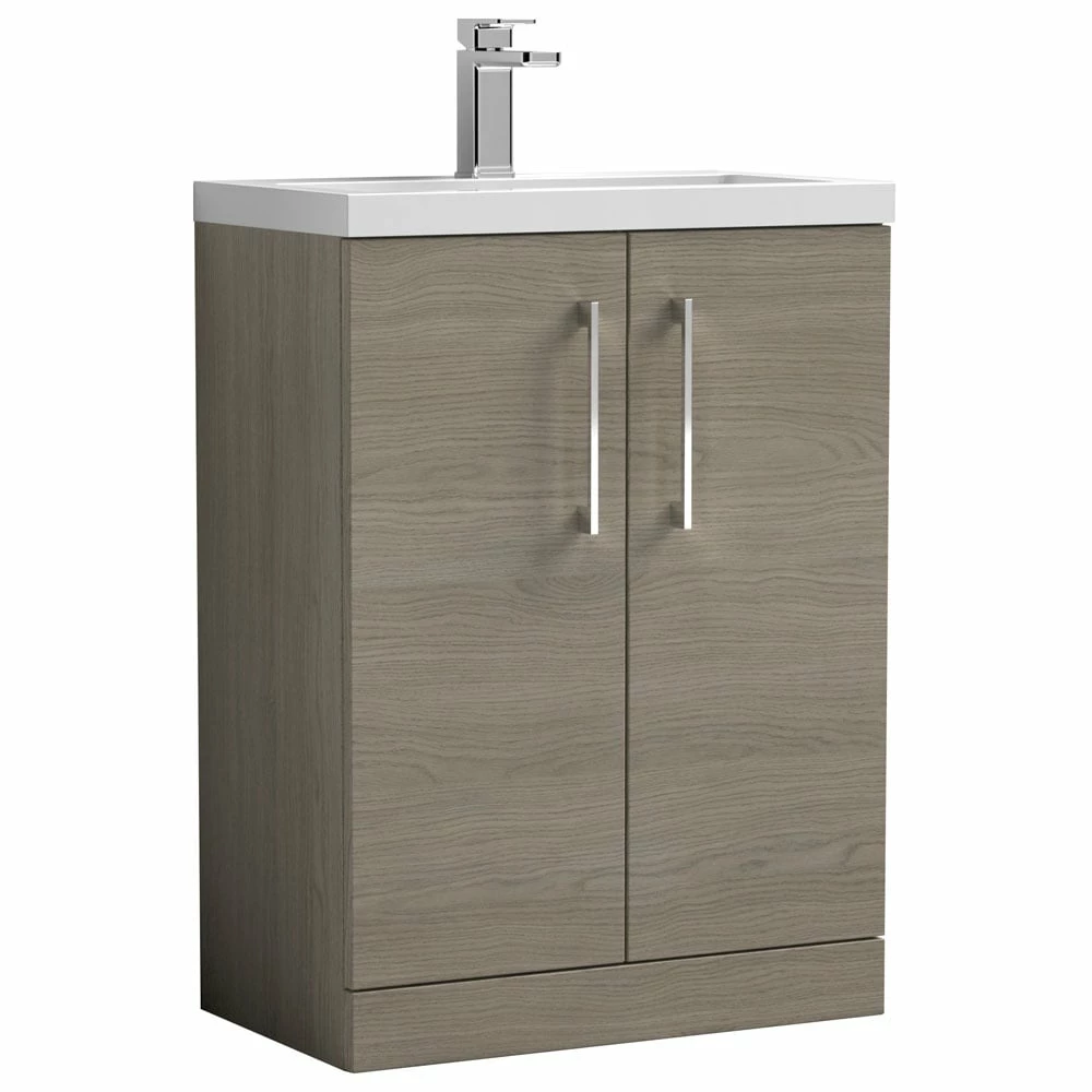 Nuie Arno Compact Solace Oak 600mm Floor Stading 2-Door Vanity Unit & Polymarble Basin 3 Nuie Arno Compact Solace Oak 600mm Floor Stading 2-Door Vanity Unit & Polymarble Basin