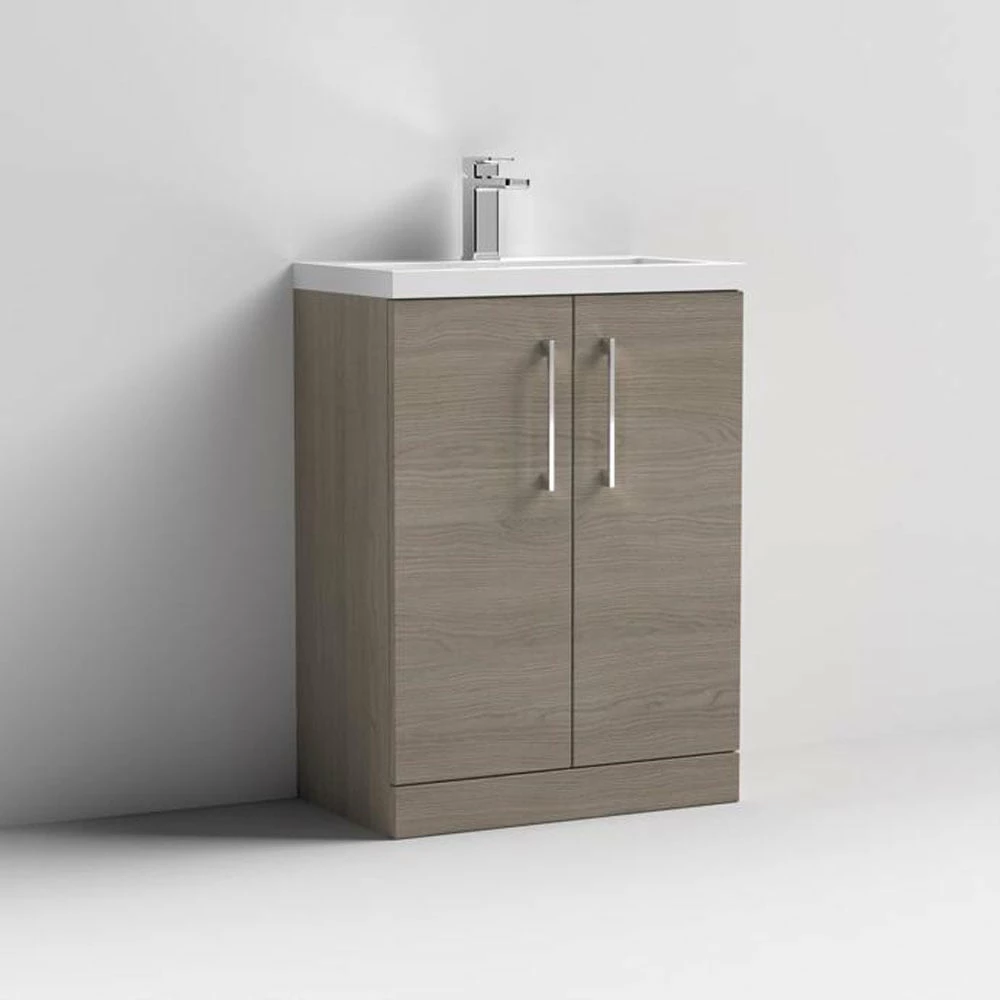 Nuie Arno Compact Solace Oak 600mm Floor Stading 2-Door Vanity Unit & Polymarble Basin 4 Nuie Arno Compact Solace Oak 600mm Floor Stading 2-Door Vanity Unit & Polymarble Basin - Image 2